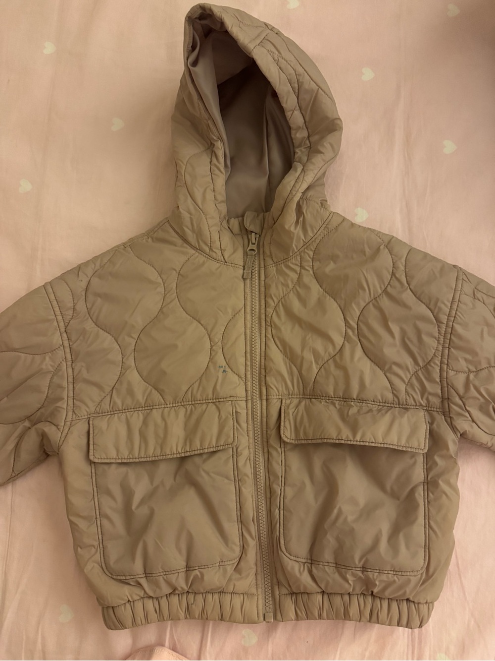 Old Navy Kids Hooded Quilted Puffer Jacket in tan